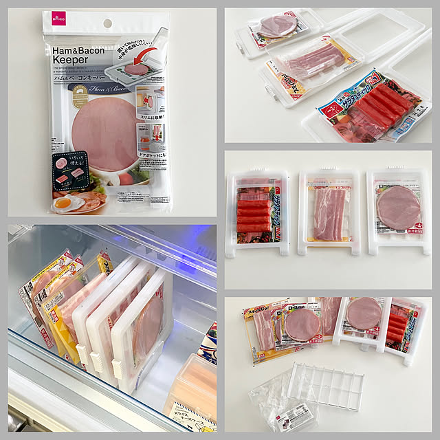 Kitchen,透明収納仕切り,ハム&ベーコンキーパー,キッチン収納,ダイソー,ホワイトインテリア,北欧インテリア,モノトーンインテリア,グレーインテリア,ホワイト×グレー,冷蔵庫収納 yu-yuukiの部屋