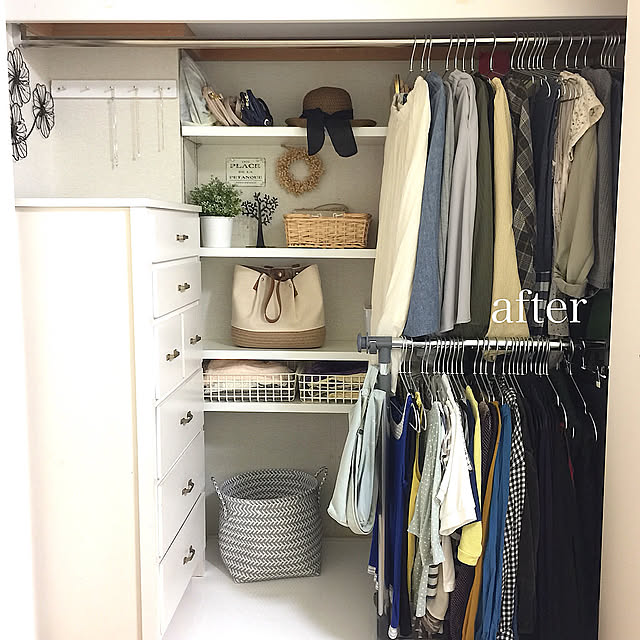 My Shelf,ハンガーafter,ハンガーラック,ニトリ,クローゼット収納,可動式の棚,アイアン壁飾り,モモナチュラルのチェスト,奥行90cm,クローゼット,アルミハンガー,ネット限定,まとめ買いがお得,無印良品,買ったもの,2018.7.21,只今店舗在庫なし,ウォールデコ,ニトリ2018ウォールデコモニター,寝室❁cherry cherryの部屋