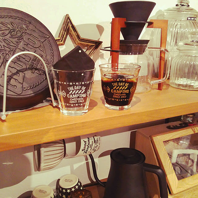 My Shelf,1804新商品,セリア,プチタンブラー,ガラスコップ,オルテガ柄,カフェ風,インダストリアル,コーヒードリッパー,DULTON,バルミューダケトル colonの部屋