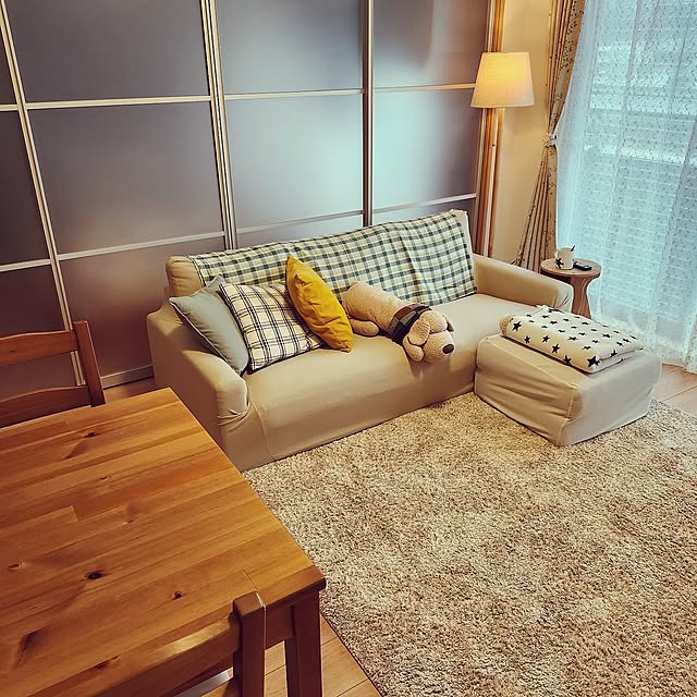 Lounge,すっきり暮らす,穏やかな暮らし,心地よい暮らし,ニトリのソファー,マルチカバー,グレゴリーホームツールズ go-chanの部屋