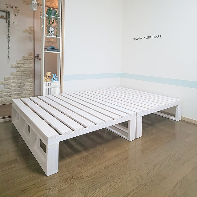 Bedroom,ミルクペイント,SPF材,ナチュラル,賃貸でも楽しく♪,DIY,一人暮らし,1K,賃貸,木工,賃貸アパート,手作りベッド,ベッドDIY,ベッド Ryoの部屋