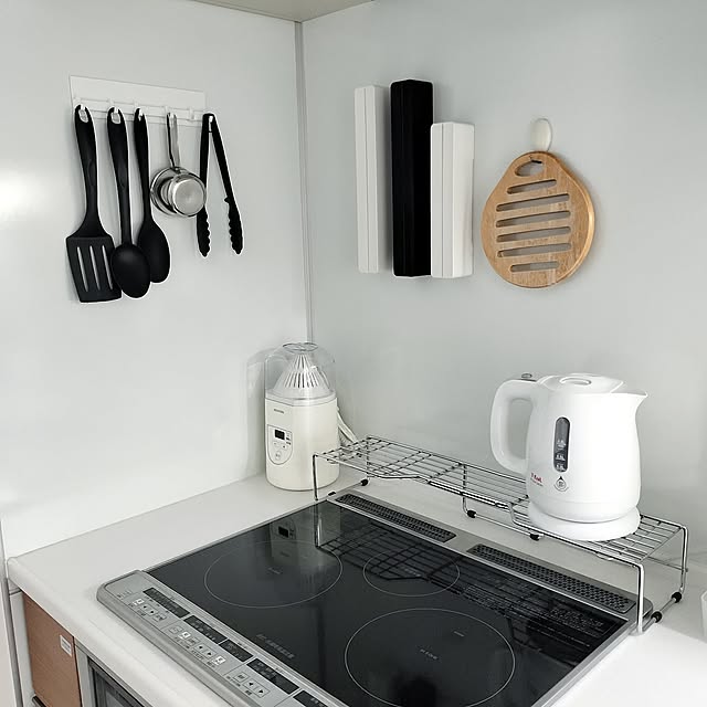 Kitchen,吊り下げ収納,北欧,シンプル,モノトーン,マンションインテリア,ホワイトインテリア,整理整頓,収納グッズ,キッチン収納 sakuraの部屋