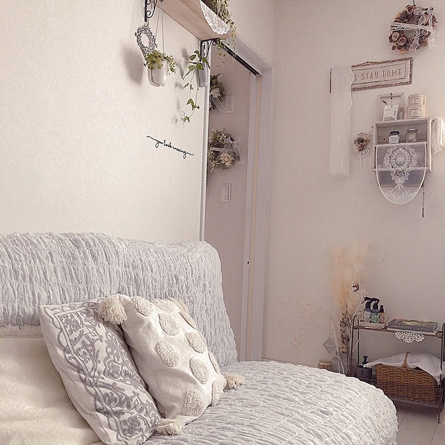 Lounge,ソファカバー,ソファーカバー,マルチカバー,オフェーリア,リラックス空間,IKEA,ホワイトインテリア,ウォールシェルフ hiroの部屋