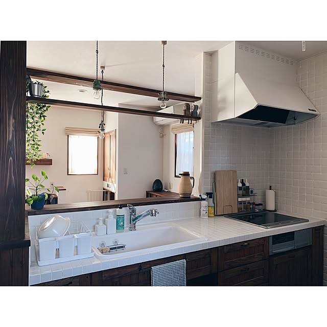 Kitchen,パストリーゼ,ミセスマイヤーズ クリーンデイ,名古屋モザイクタイル,ホーローシンク,オーダーキッチン,キッチン,Kitchen,自然素材,カインズ,木の家,IKEA,小さなお家,シンプル,パイン材,ラスティックインテリア,フェイクグリーン,無垢材,塗り壁,カフェ風 Reiyaの部屋