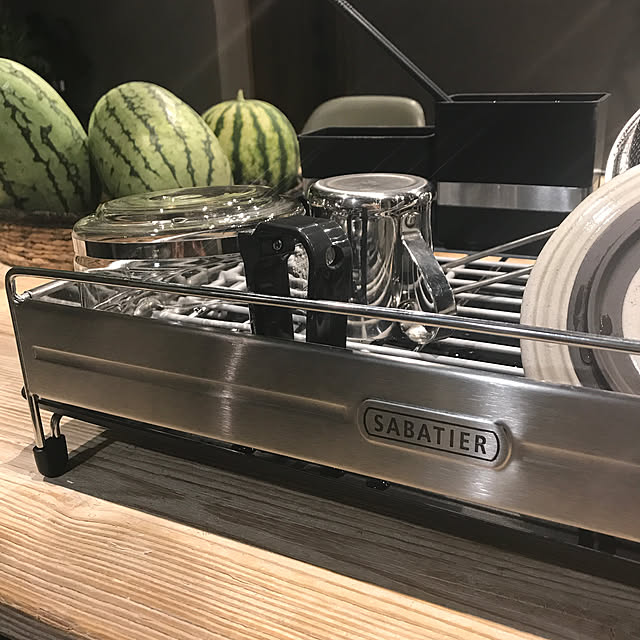 Kitchen,黒が好き,ステンレスが好き,水切りカゴ,ディッシュラック,造作キッチン,オールステンレスキッチン Junk_sweet_Garden_teftefの部屋