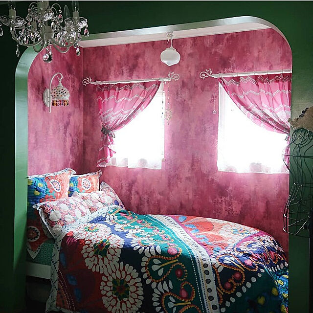 Bedroom,ジプシーインテリア,モロッカンインテリア,モロッカン柄カーテン,シャンデリアのある暮らし,シャンデリア mimicoの部屋