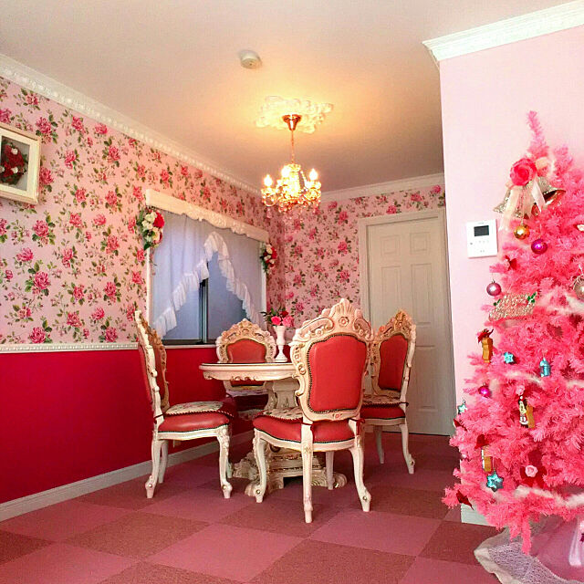 Overview,カラフル,ピンク,プリンセス,ロココ調,女の子,ピンク部屋,ピンクインテリア,バラ,シャンデリア,クリスマス,クリスマスツリー,クリスマスツリー180cm roseの部屋