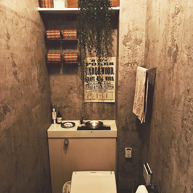 モルタル,コンクリート,コンクリート風壁紙,ウォールシート,壁紙,トイレのインテリア,男前,無骨インテリア,賃貸,賃貸 1LDK,インテリア,賃貸インテリア,インダストリアル,ヴィンテージテイスト,雑貨,男前インテリア,ヴィンテージ雑貨,賃貸アパート,一人暮らし,Bathroom IBの部屋