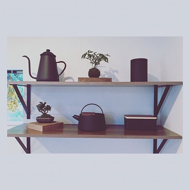 My Shelf,苔玉,モノトーン,ウォールナット,マットブラック,DIY tongariの部屋