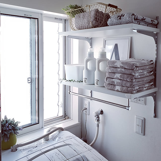 Bathroom,ホワイトインテリア,収納,南海プライウッド,収納生活,キャンドゥフォトフレーム,モノトーン雑貨,モニター当選,バスタオル収納,バスルームの収納,バスルーム,洗濯機周り,洗剤ボトル,ラベンダー,夏 puritan_rの部屋