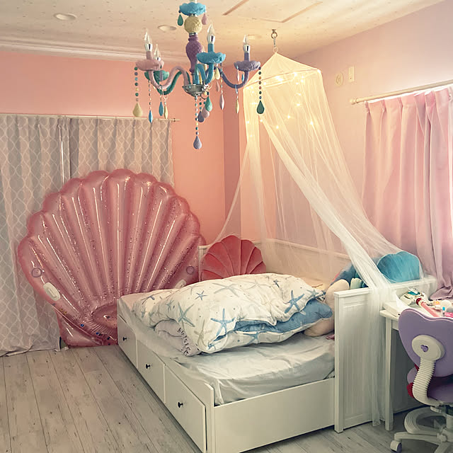 こども部屋,海外風インテリア,いいね・コメントありがとうございます♡,新築マイホーム,子供部屋,天蓋,マーメイド,パステルカラー,IKEAベッド,子供部屋女の子,海外子供部屋,フルオーダー住宅,アリエル好き,IKEA,Bedroom lizandmarronの部屋