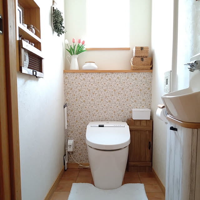 Bathroom,ナチュラルインテリア,mtCASAFLEECE,ウィリアムモリス,楽天roomやってます,韓国インテリアに憧れる,DIY,マスキングテープ,トイレ,壁紙,アクセントクロス akkiiiの部屋