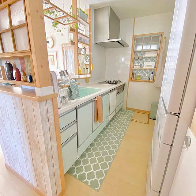 キッチンマット,ナチュラルインテリア,北欧ナチュラル,カフェ風インテリア,Kitchen,モロッカン柄,くすみグリーン,くすみカラー miyuの部屋