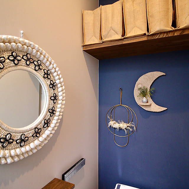 Bathroom,ジュートマイバッグ,無印良品,ferm LIVING,デコフレームブラス,grigio,キャンドルホルダー,シェルミラー,トイレのインテリア Kaneyukiの部屋
