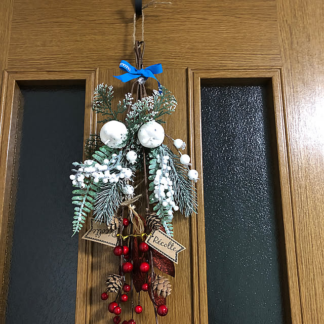 雑貨,ハンドメイド,可愛いものだいすき♪,プレゼントに頂いたリボンを使用♪,クリスマス,セリア,Entrance,スワッグ,100均 yoの部屋