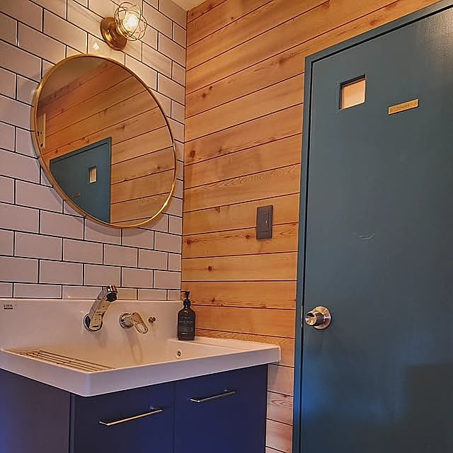 Bathroom,リノベーション,名古屋モザイクタイル,タイル,丸ミラー,DIY,ブラケットライト moo56co6の部屋