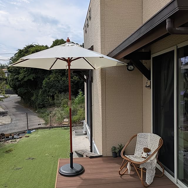 Entrance,わが家の夏のキロク,チェア,ウッドデッキ,ウッドデッキのある暮らし,ウッドデッキのある庭,パラソル,日除け akiの部屋