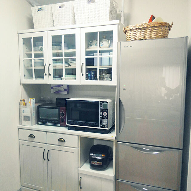 Kitchen,冷蔵庫,キッチンボード,電子レンジ,食器棚,かご,トースター,炊飯器,コンパクトに暮らしたい,狭いキッチン,賃貸 mayの部屋