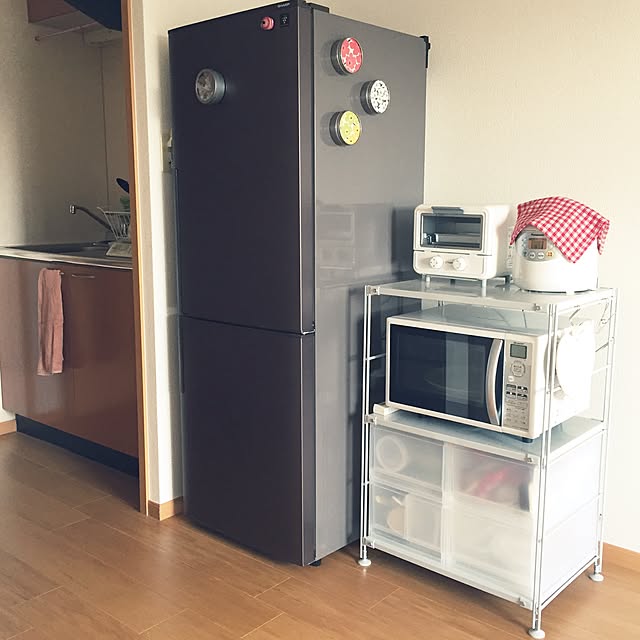 Kitchen,一人暮らし,賃貸,シンプル,無印良品,1K,レンジ台,ユニットシェルフ,電子レンジ,狭いキッチン,炊飯器 chanの部屋