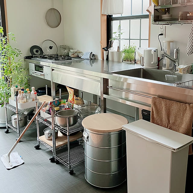 Kitchen,キッチンの工夫,リノベーション,低予算リノベ,ステンレスキッチン,インディアンキッチンラック akanekoの部屋