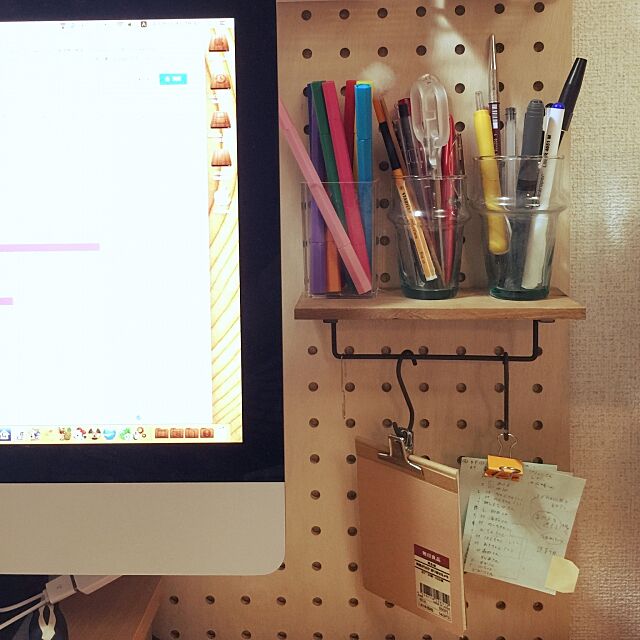My Desk,iMac,無印良品,有孔ボード,賃貸, セリア shirokinaの部屋