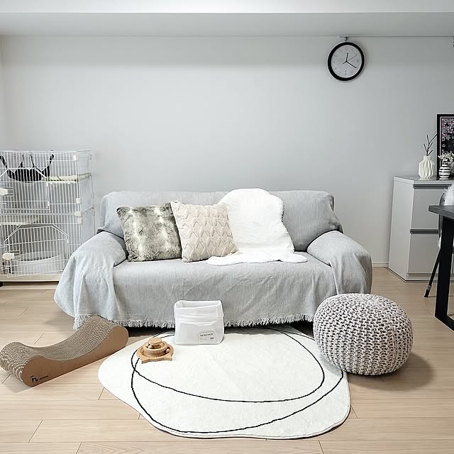 Overview,ラグ,シンプル,北欧,北欧インテリア,ホワイトインテリア,モダンインテリア,モノトーン,猫とインテリア,猫と暮らす家,シンプルインテリア,円形ラグ,韓国インテリア,猫と暮らす sakuraの部屋