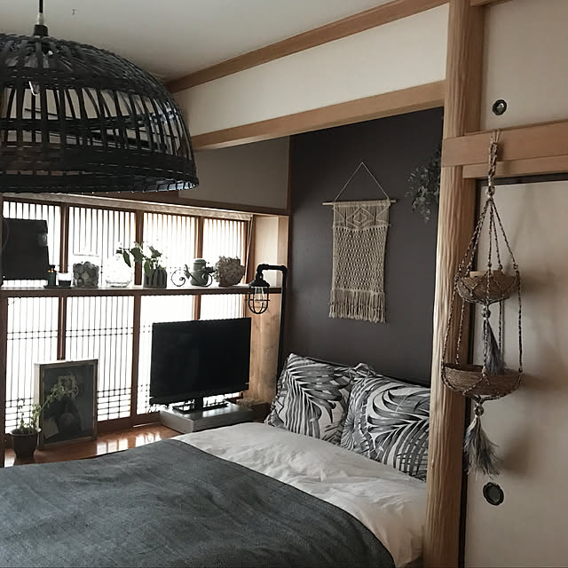 Bedroom,アジアンインテリア,和室のインテリア,フェイクグリーン,モノトーン,雑貨,照明 kikiの部屋