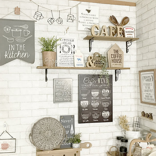 Kitchen,ニトリ,カフェ風,カフェ風インテリアを目指して,雑貨大好き♡,雑貨,棚DIY,手作り,DIY,セリア,100均,ダイソー,ほっこり♡,アルファベットオブジェ ARIの部屋