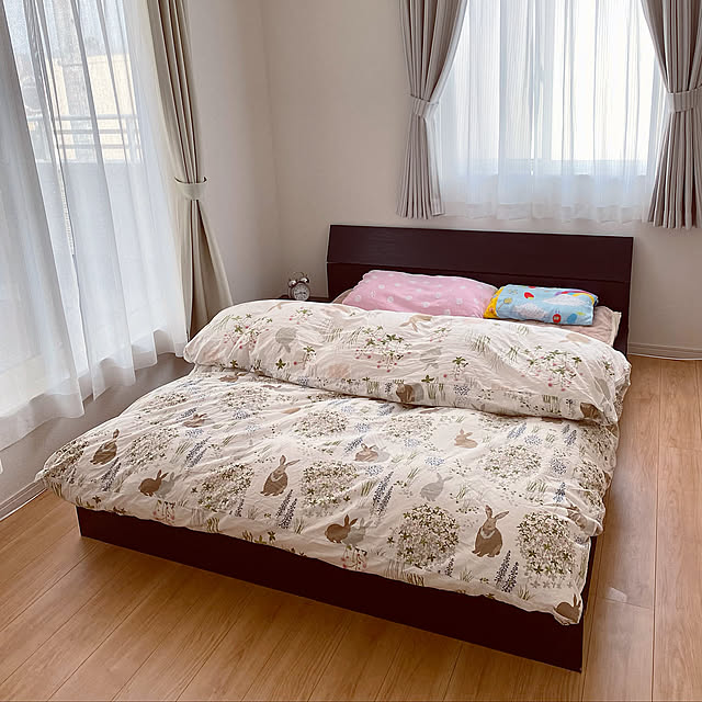 寝室,ダブルベッド,建売住宅,こどものいる暮らし,コメントお気遣いなく(⁎ᴗ͈ˬᴗ͈⁎),すっきり暮らしたい,ニトリ,Bedroom namiの部屋