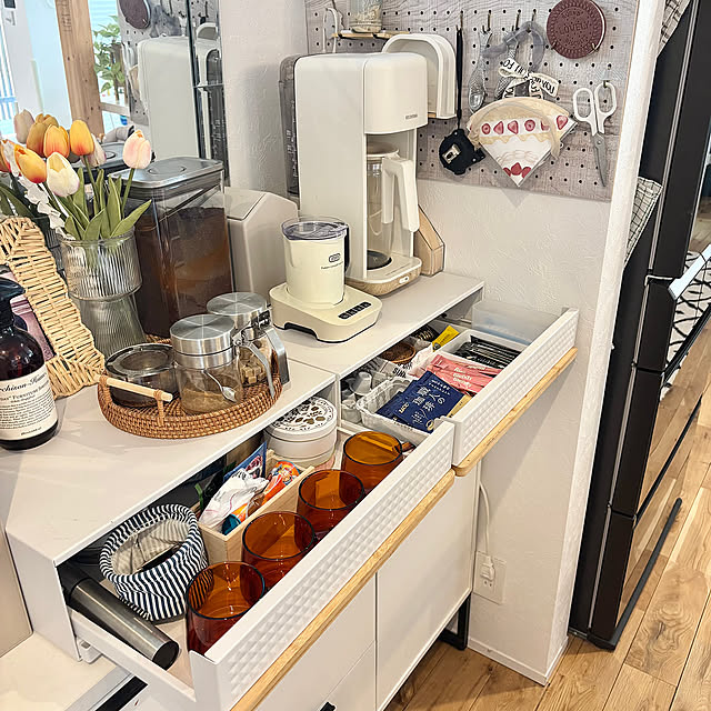 My Shelf,スティックコーヒー,コーヒーコーナー,コーヒーメーカー,コーヒーのある暮らし,KEYUCA,OXO,ミルクフォーマー,アイリスオーヤマ,OXOポップコンテナ,Toffy Minteaの部屋