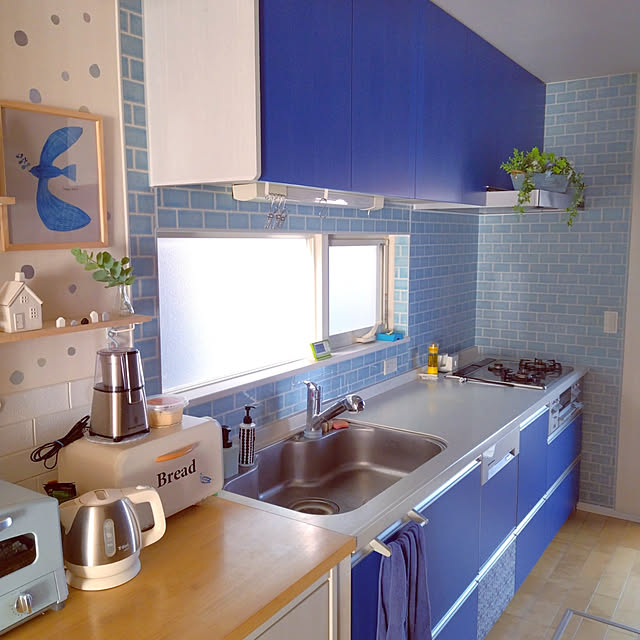 Kitchen,リメイク,ブルー,マステ,北欧ナチュラル,mt CASA,マスキングテープ,お気に入りの場所,毎度おなじみのキッチン,ラクマやってます mariyaの部屋