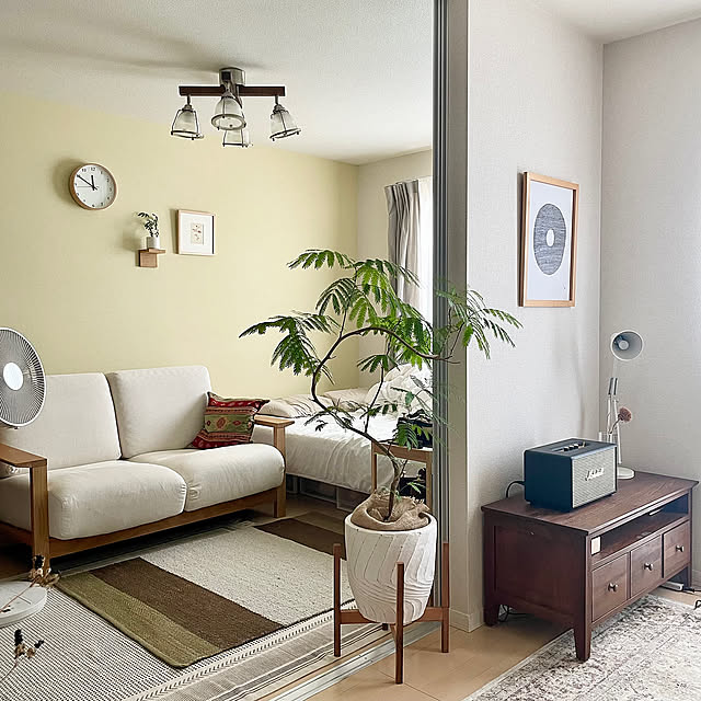 Overview,観葉植物,無印良品,照明,ナチュラル,IKEA,テーブル,ラグ,IDEE,ナチュラルインテリア,ZARA HOME,見せる収納,お気に入りの場所,2LDK,2人暮らし,エバーフレッシュ,シンプルライフ,くつろぎ空間,カフェ風インテリア,ペンダントランプ,賃貸インテリア,清潔感,無印良品 収納,小物インテリア,壁につけられる棚,丁寧な暮らし,シンプルな暮らし,アパレルショップ風,セレクトショップ風,ラグのある暮らし Kazuki___roomの部屋