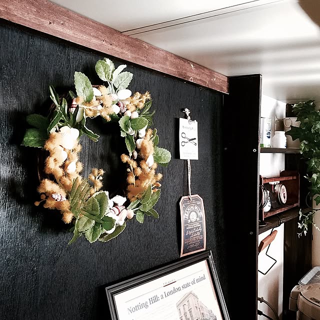 Kitchen,黒板風棚DIY,ハンドメイド,DIY,飾り棚,収納,男前,木の家,リース,貝殻の問屋さん,材料3つ以内 mamyuの部屋