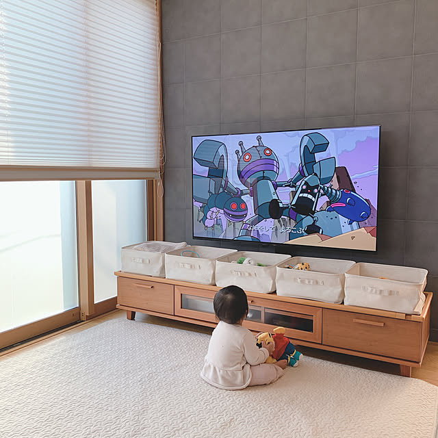 おもちゃ収納,テレビボード,赤ちゃんテレビボード登っちゃう問題,ナチュラルインテリア,和モダン,建売住宅,子どもと暮らす,赤ちゃんのいる暮らし,掃除しやすい家,生活しやすい家,シンプル,ACTUS,Lounge shiranuiの部屋