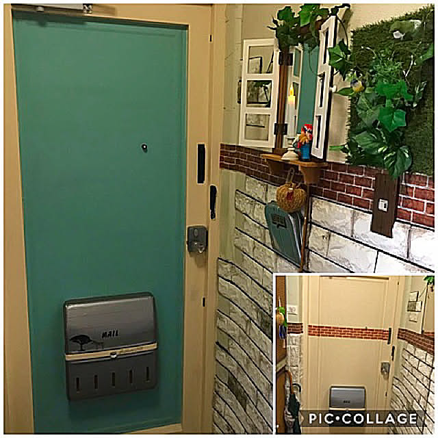 Entrance,ワッツのカッティングシート,いいね♪いつもありがとうございます❤️,Seriaフェイクグリーン,SeriaLEDろうそく,Salyuの鏡,ダイソークッションレンガシート,Seriaペンキ,いいね！押し逃げばかりでごめんなさい。,皆さんのお陰で励みになってます♡,ダイソー鳥ちゃん,Seriaちりとり,seriaコンセントカバー,Seria　DIY,玄関ドアリメイク,レンガシート リメイク,玄関diy,NO GREEN NO LIFE,RCの出会いに感謝♡,フォロー大歓迎\( ˆoˆ )/,玄関ドアペイント Mizueの部屋