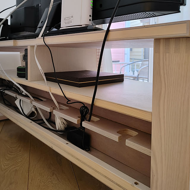 My Shelf,テレビまわり,16畳LDK,シンプルインテリア,ナチュラルインテリア,シンプルライフ,旗竿地,テレビ台の後ろ,配線コード,配線コード収納,テレビ台裏収納 fumiの部屋