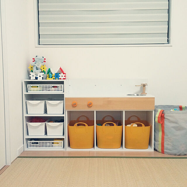 My Shelf,おもちゃ 収納,おままごとキッチン,スタックストーバケット,カラーボックス,リビング横の和室,学研ブロック pandaの部屋