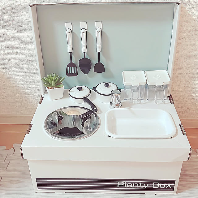 Kitchen,1歳児,こどものいる暮らし,100均,段ボールリメイク,おままごとキッチン miの部屋