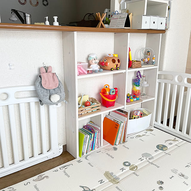 My Shelf,1×8材,DIY,キッズスペース,おもちゃ収納,100均DIY,カウンター下収納,キッチンカウンター,100均,セリア poncoの部屋