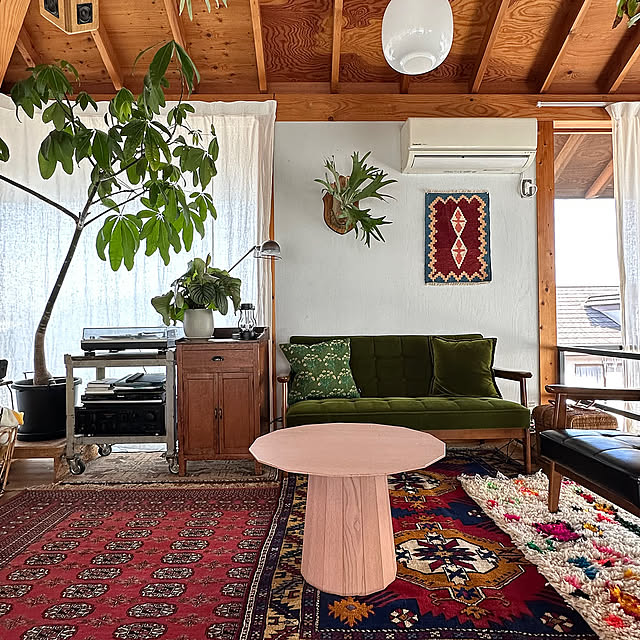 Lounge,カリモク60 Ｋチェア,カリモク60,トライバルラグのある暮らし,トライバルラグ,ヴィンテージラグのある暮らし,ヴィンテージラグ,ラグ,アジラル,キリム,植物のある暮らし kiki.721の部屋
