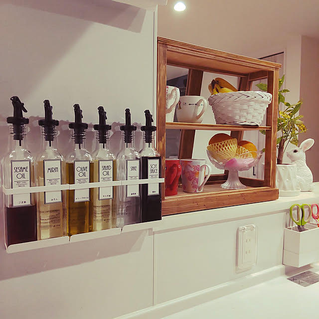 Kitchen,浮かせる収納,オイルボトル Francfranc,tower風,マグネット収納,ダイソー,カフェ風ショーケース,ラップホルダー,シンデレラフィット!? HinataBokkoの部屋