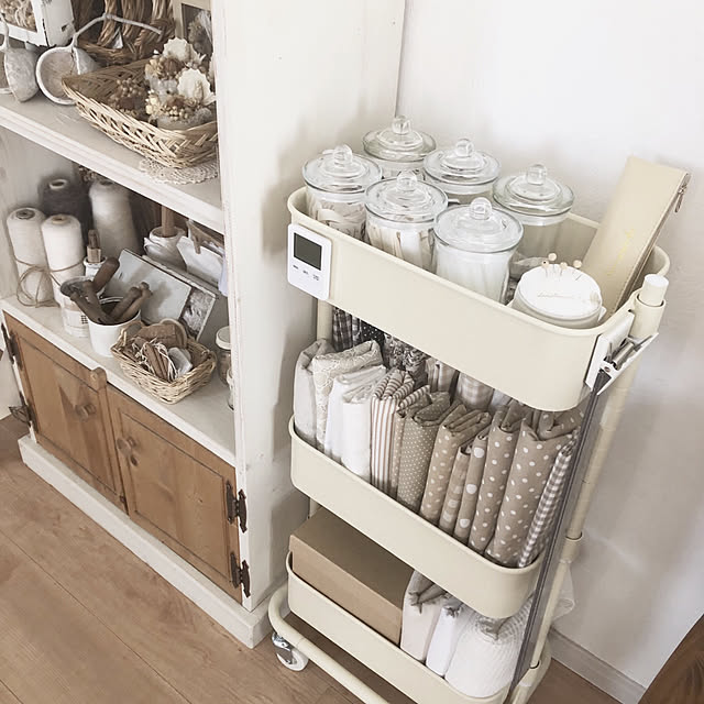 スリムトローリー,山善収納部,山善,hand*made,収納アイデア,裁縫道具,白×木が好き♪,くらしのeショップ,白が好き♡,収納見直し,静岡県民,My Shelf kaoの部屋
