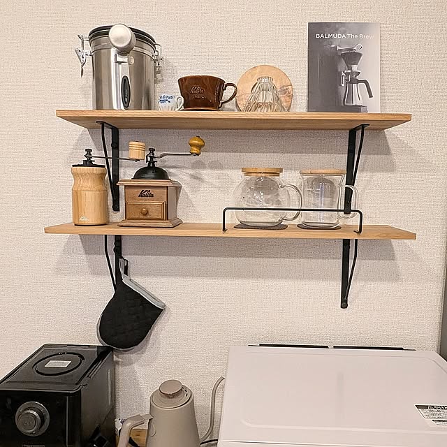 Kitchen,キッチン収納,賃貸インテリア,1LDK,シンプルに,スッキリ暮らす,コーヒーコーナー,コーヒーコーナー棚,DIY棚 kumiの部屋