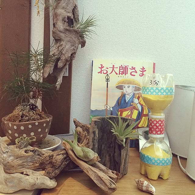 My Desk,盆栽,お大師さま,生活感,粉ミルク缶,教育まんが,DIY,流木,エアープランツ,レトロ,自由研究,砂時計 petitlaboの部屋