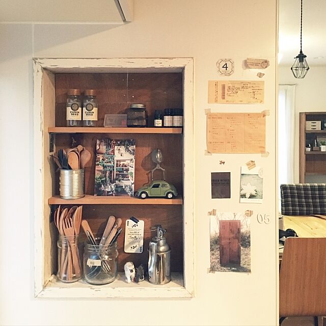 My Shelf,カフェ風,壁面ディスプレイ,キッチン棚,ニッチ,男前,模様替え中,DIY Jillの部屋