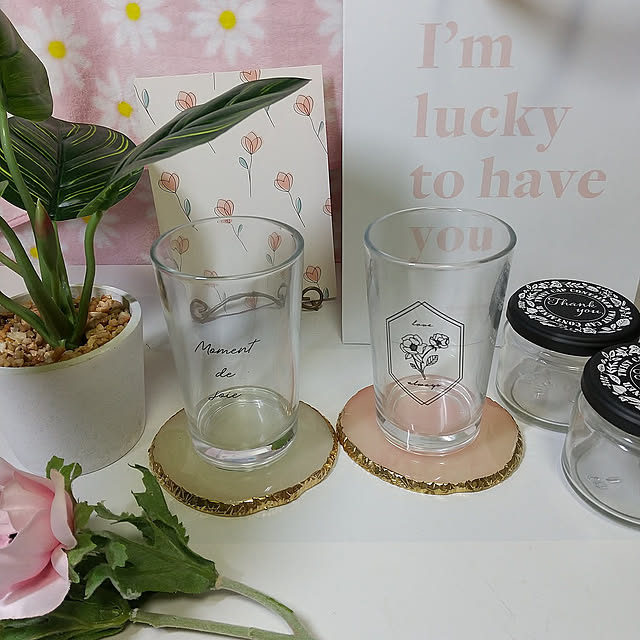 My Desk,ダイソー,コップ,プチプラ,石目調のコースター wa-ta-koの部屋