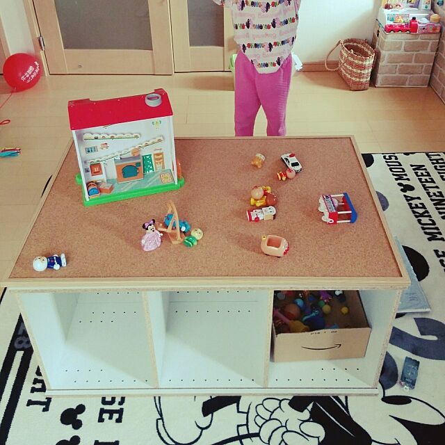 Lounge,子供のおもちゃ,プレイテーブルDIY,ニトリのカラーボックス,カラーボックスリメイク Hiroyoの部屋