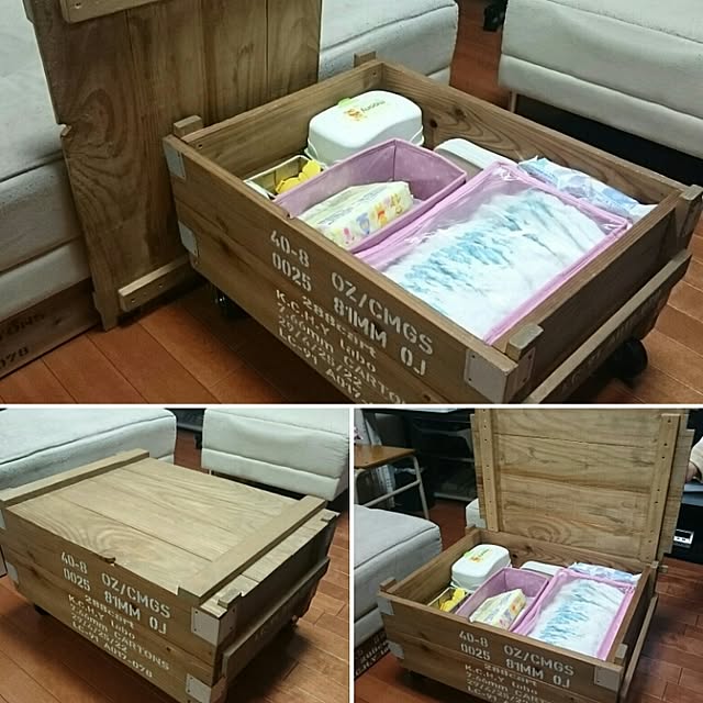 My Desk,おむつ収納,木工,DIY,ステンシル,弾薬箱,男前,ammo box,キャスター付き収納 komokenの部屋