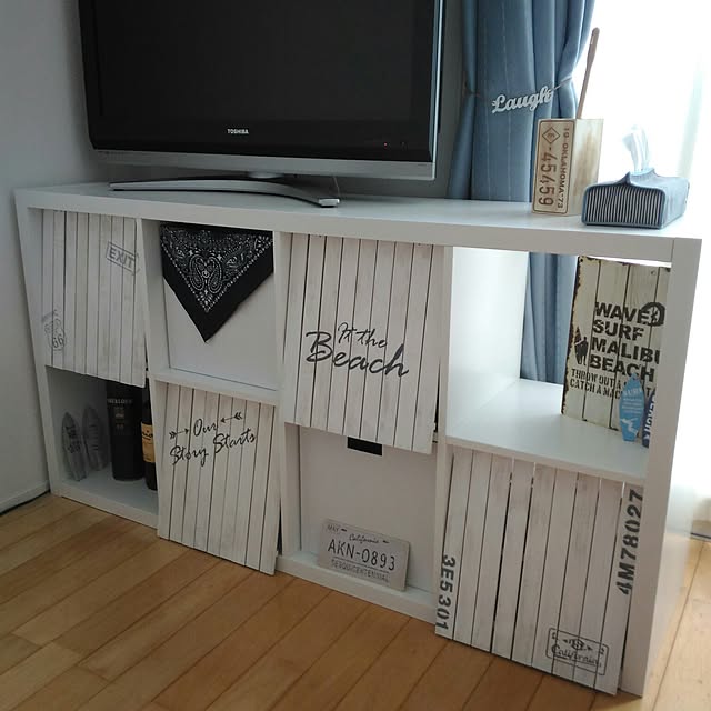 Bedroom,DIY,すのこDIY,IKEA,西海岸風にしたい,セリア,ステンシル初心者,ステンシルシート自作,ミルクターナーペイント,ダイソー,3COINS,KALLAX irieriの部屋