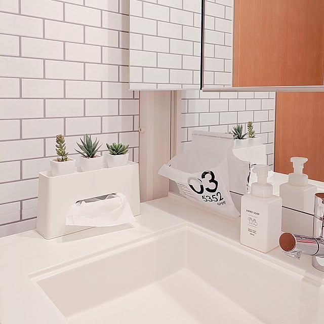 Bathroom,ダイソー,100均,ニトリ,ティッシュケース,フェイクグリーン,どこでもペタッとゴミ袋 aの部屋